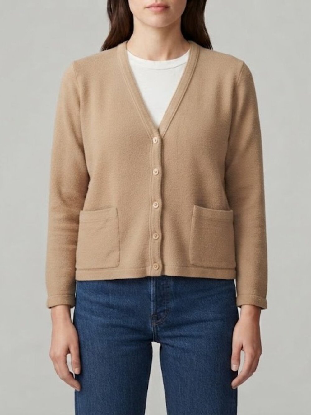 Classic Tan Button Front Sweater Cardigan